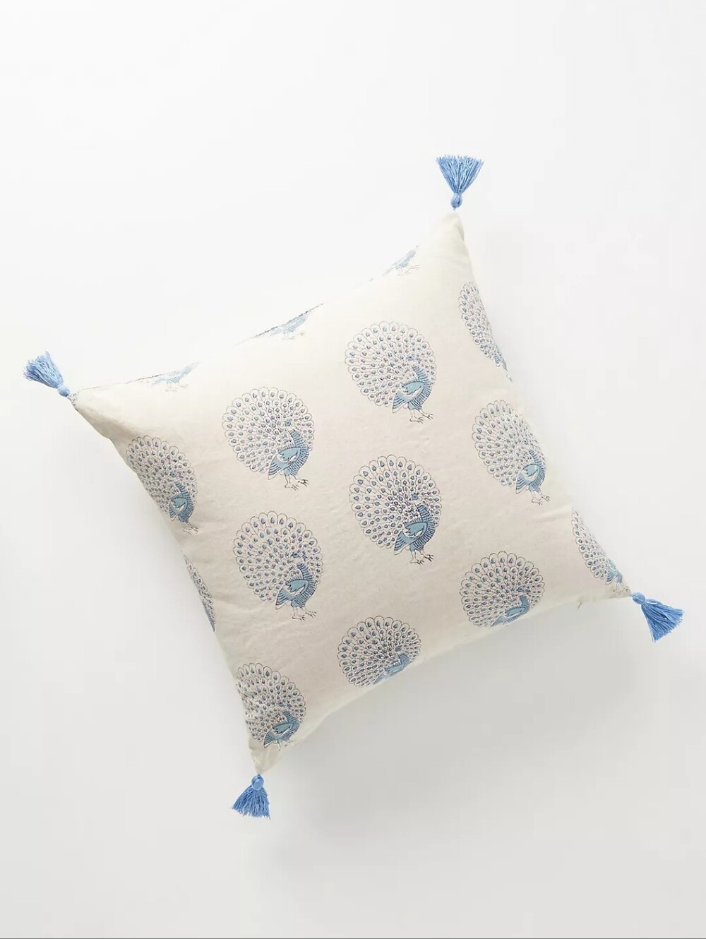 BN Anthropologie block printed Peacock 18"x18" throw pillow
